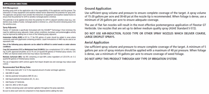 Application information on sample herbicide labels