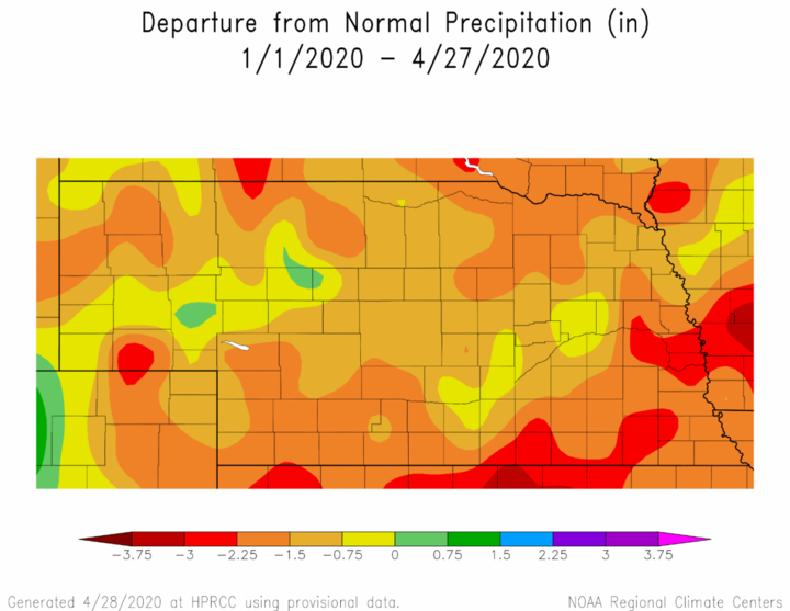 Heat map of Departure from Normal Precipitation