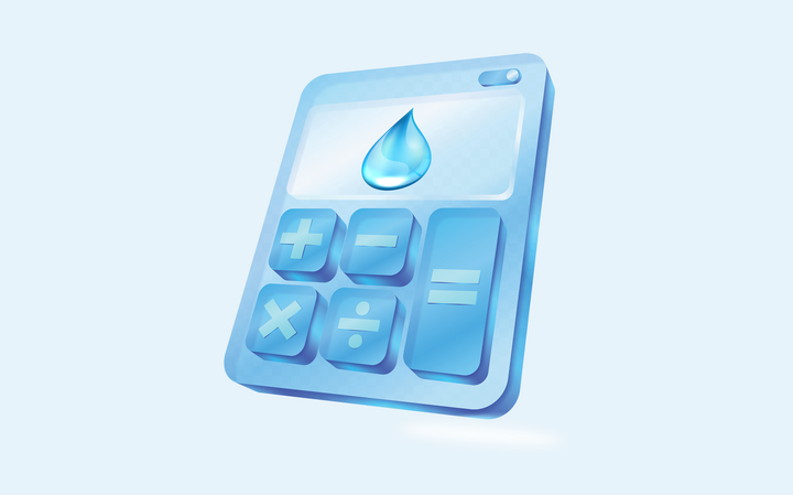 illustrated blue calculator with water drop on screen