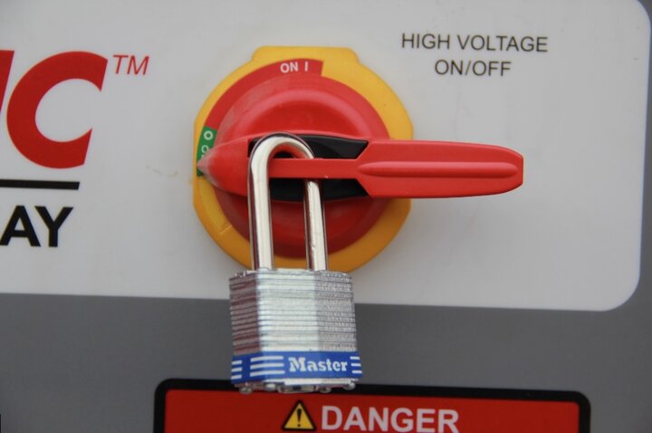 central pivot electrical disconnect locked in the off position