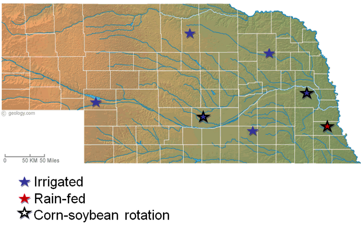 Map of 7 research sites for grazing residue