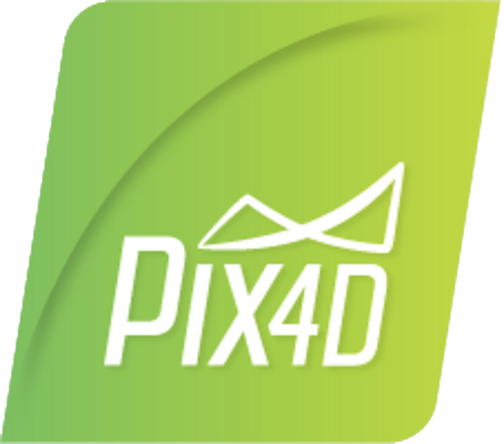 Pix4D logo with white text and a stylized drone flight path above the name, set on a green gradient background