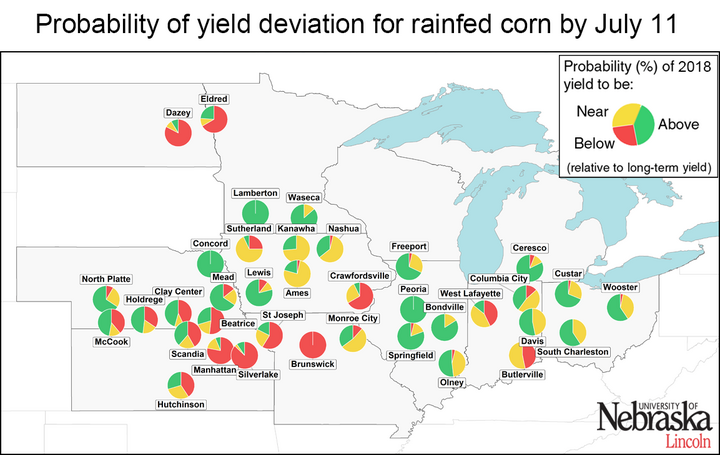 Estimated rainfed corn yield deviations for normal as of July 2018