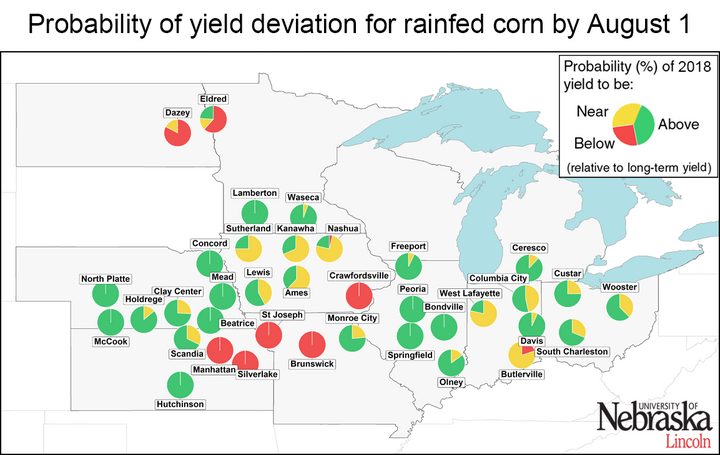 Map showing rainfed corn deviation by site