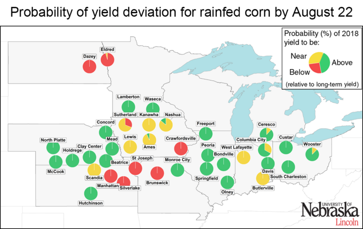 Map showing rainfed corn deviation by site