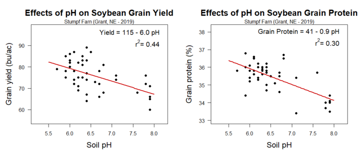 Effects of soil pH on soybean grain yield (bu/ac) and protein content