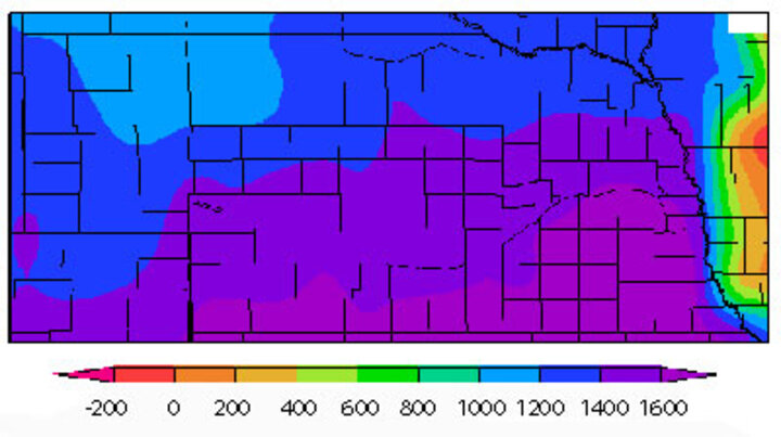 Nebraska map showing accumulated GDDs