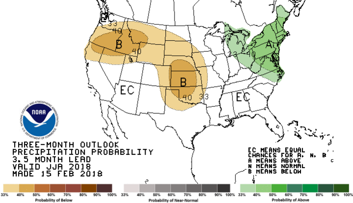 US map of summer 2018 precipitation outlook