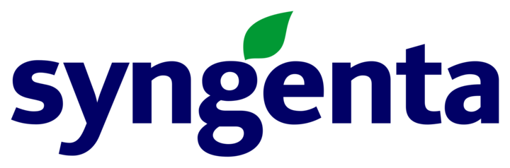 Syngenta logo with dark blue lowercase lettering and a green leaf over the “g”
