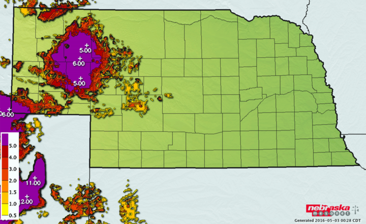 Nebraska map showing area of low temperature