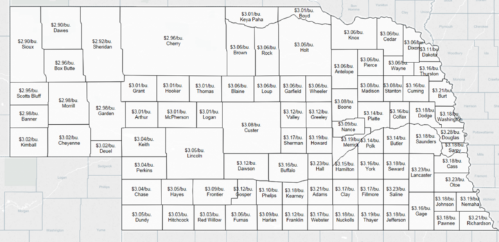 USDA wheat loan rate by Nebraska county