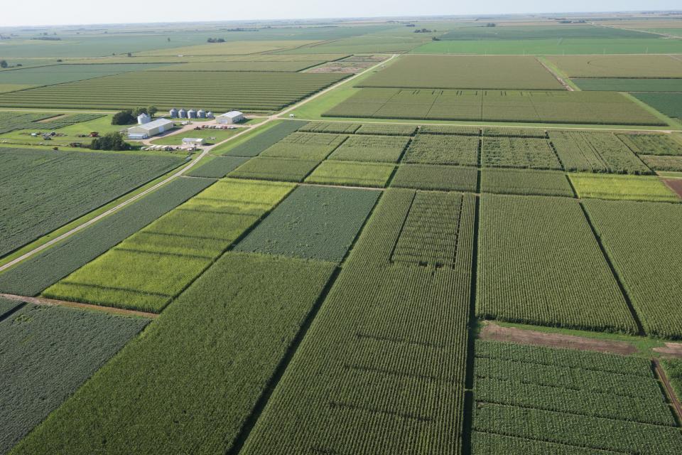 Aerial view of field trials at the university's South Central Agricultural Lab near Clay Center.