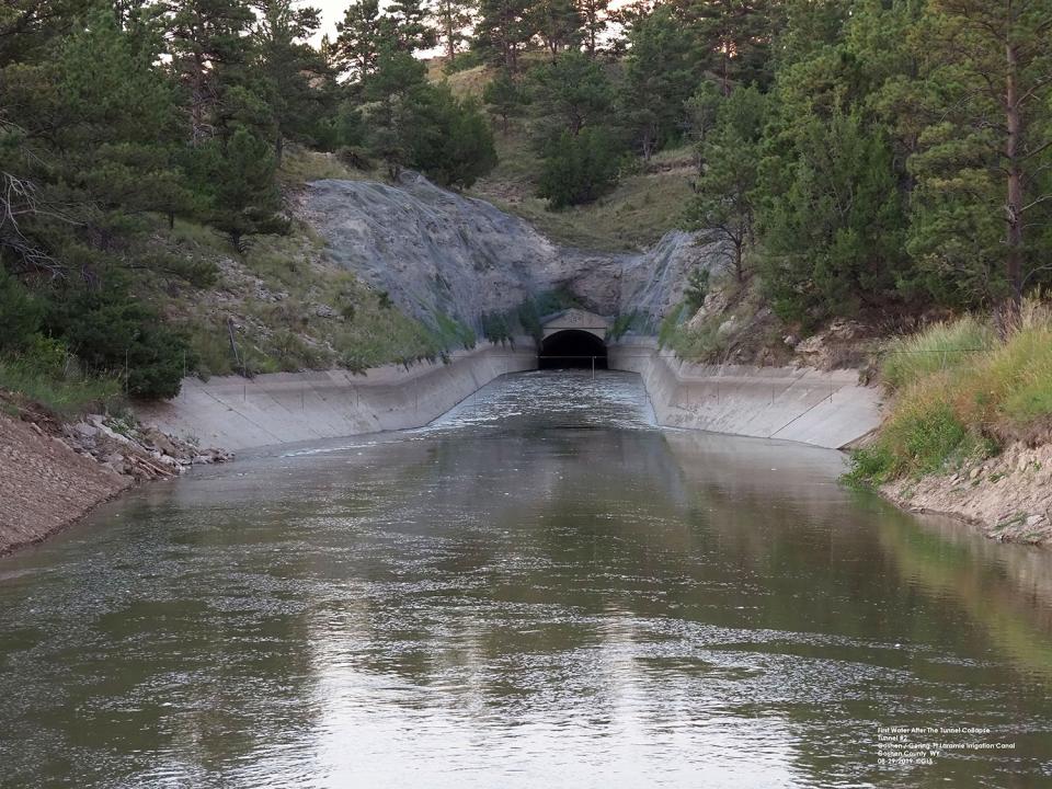Water is flowing again at the tunnel entrance on the Gering-Fort Laramie and Goshen Irrigation Canal