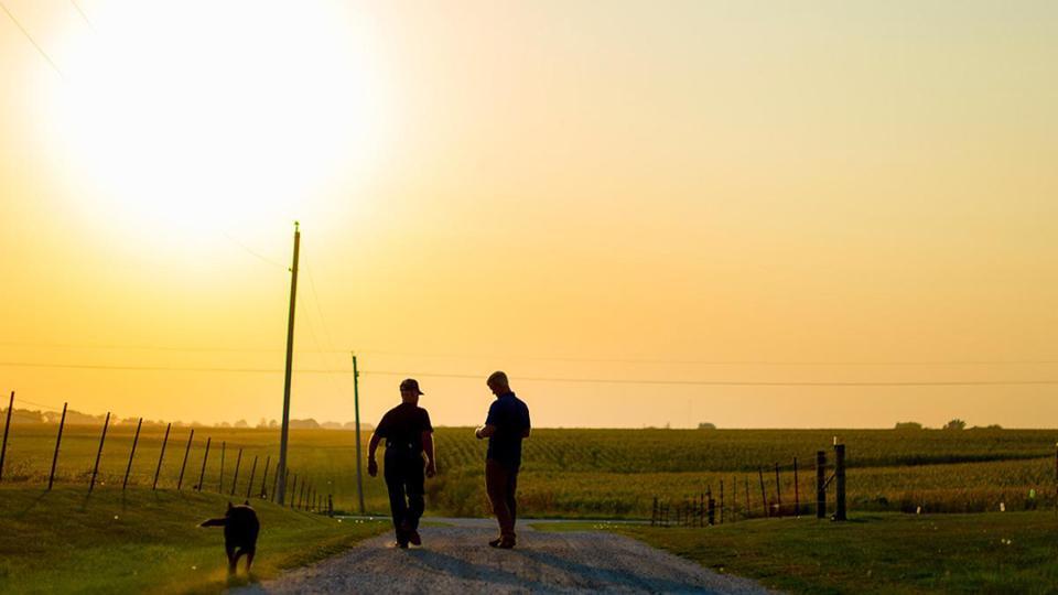 Farmers at sunset