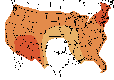 October 2016 US map with the temperature forecast