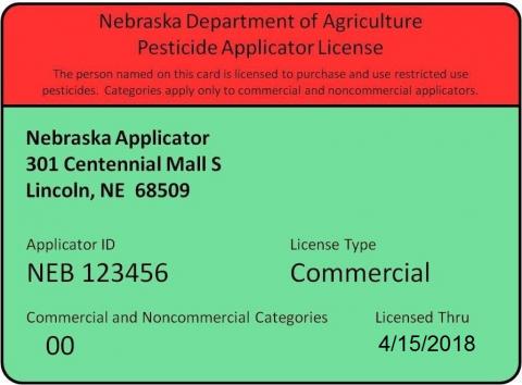 Sample of 2018 commercial pesticide applicator card