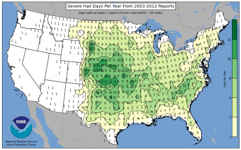 US map of hail events
