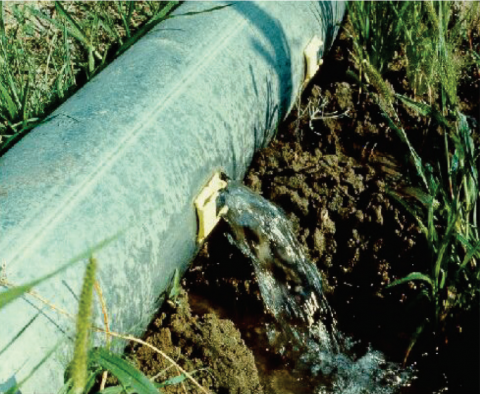 water flowing from irrigation pipe