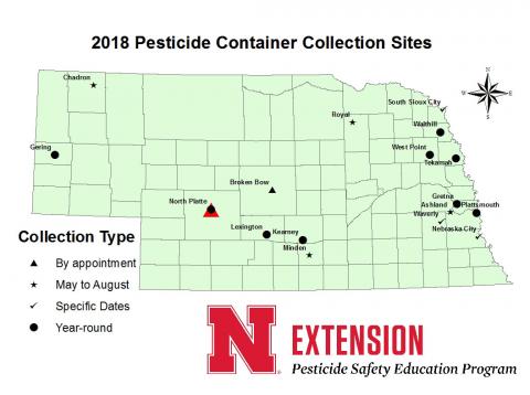 2018 map of agricultural pesticide container recylcing sites