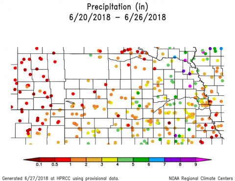 Nebraska precipitation map based on single point data