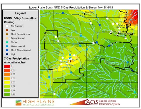 GIS Shapefile showing precipitation and streamflow in the Lower Platte South NRD