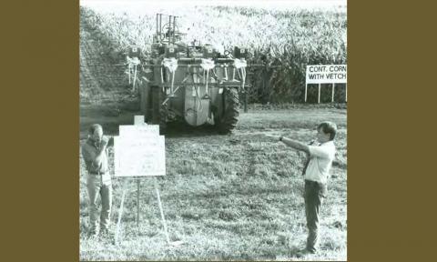 Charles Shapiro speaking at a Nebraska Extension field day in the late 1980s.