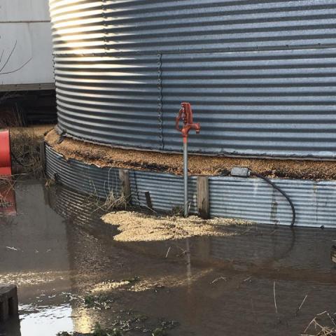 Flood damaged grain bin
