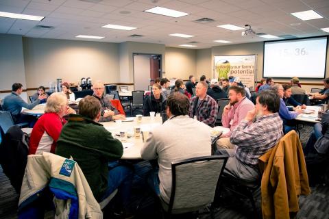 Farmers, Nebraska Extension educators, and NRCS employees at the NRCS-Nebraska Extension Soil Health Initiative Meeting held in York earlier this year. (Photo by Laura Thompson)