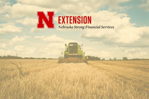 combine in a field with Nebraska Strong Financial Services logo