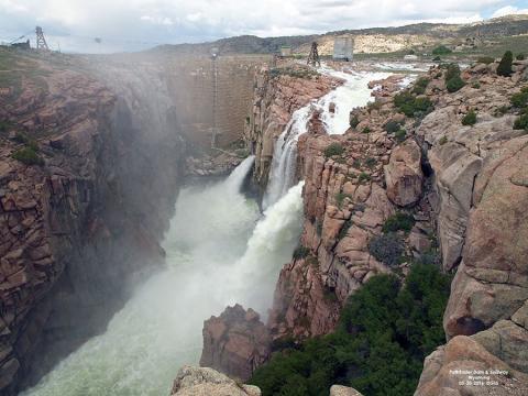 Pathfinder Dam as water rushes