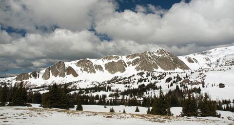 Mountainous terrain covered in snow