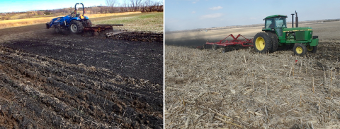 Tractors disking fields