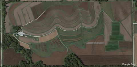 Aerial photo of farm with a variety of plots