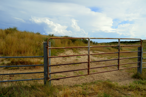 Gated fence on Nebraska pasture