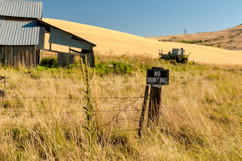 No hunting sign on farmland 