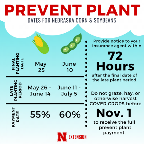 Important dates for prevented planting for corn and soybean