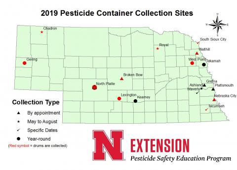 Map of 2019 pesticide container recycling sites