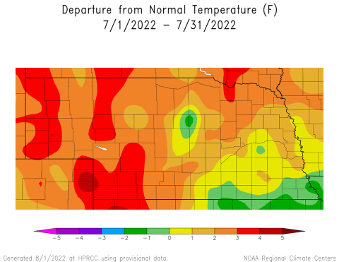 Departure from normal temps map