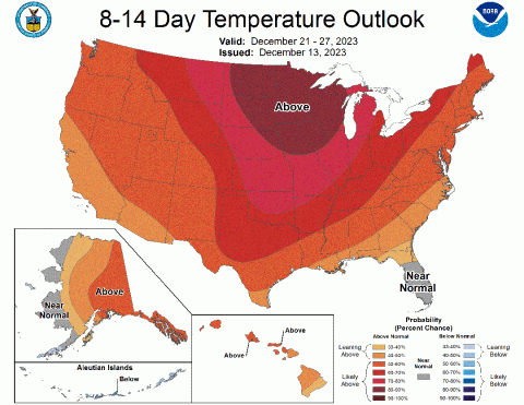 14-day temperature outlook map