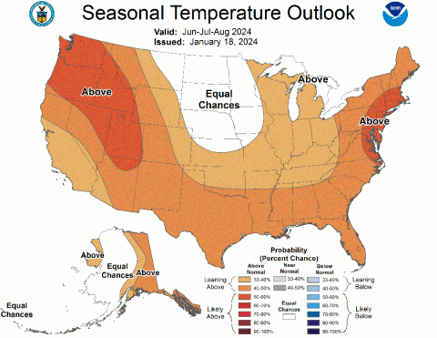 Summer 2024 temperature outlook map