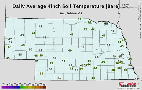 Four-inch bare soil temp map