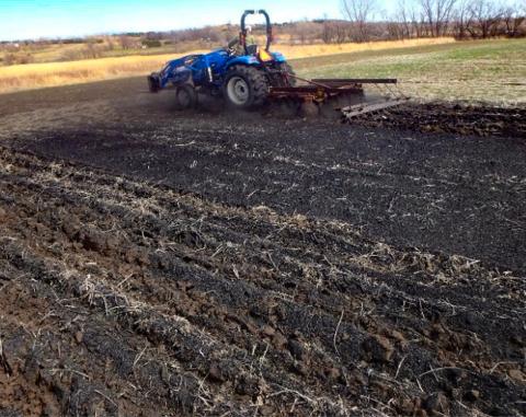 Tractor disking field